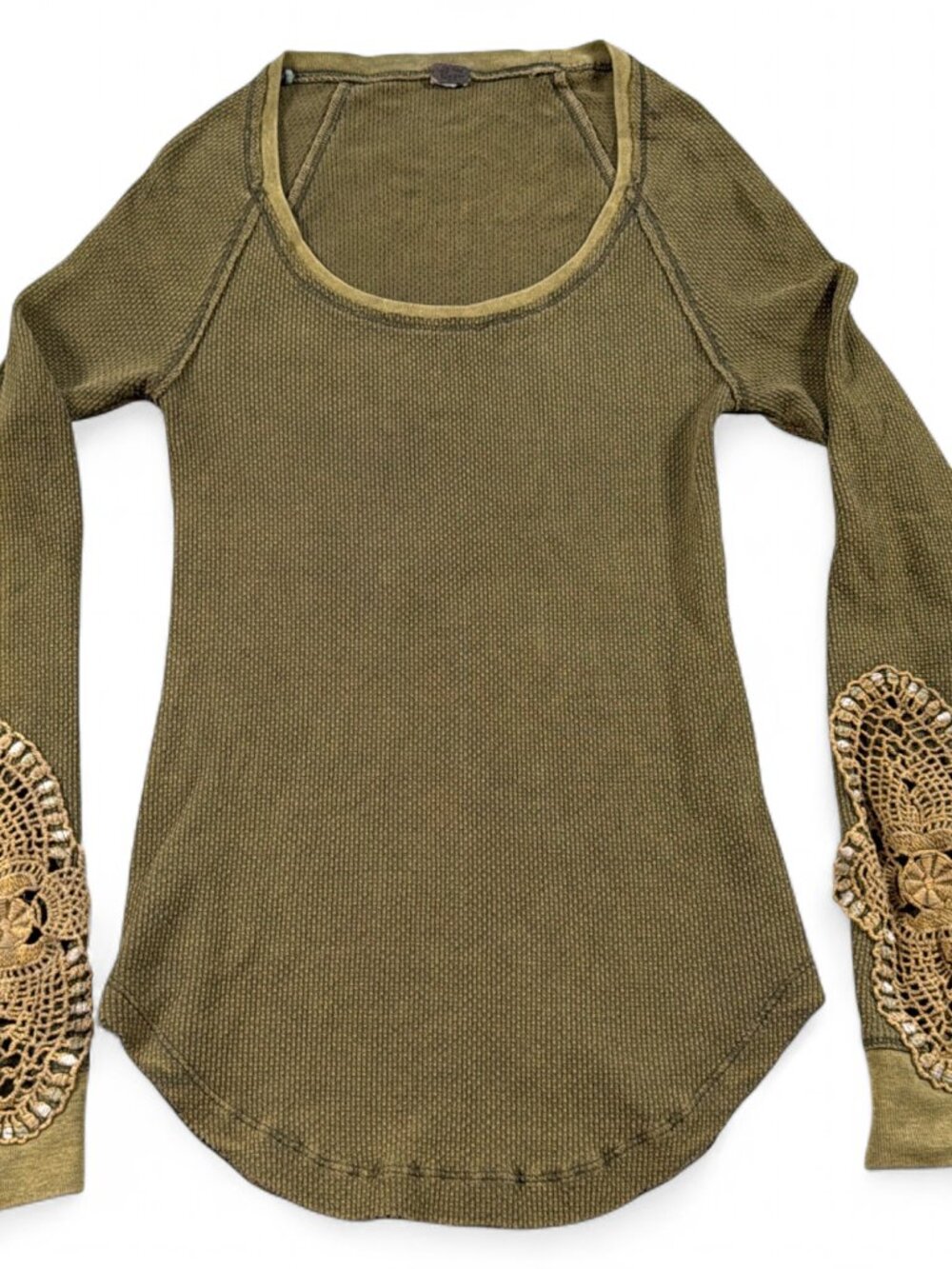 We The Free People Synergy Cuff Thermal Waffle Knit Top XS(?) Green